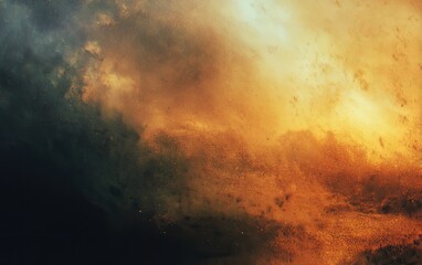Swirling clouds of amber and smoke fill the frame, with hints of darkness lurking