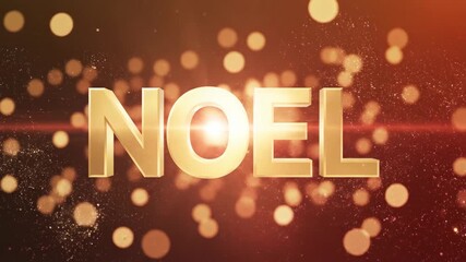 Golden noel text appearing and shimmering with particle effects, a festive holiday motion graphic to signify Christmas or new year.