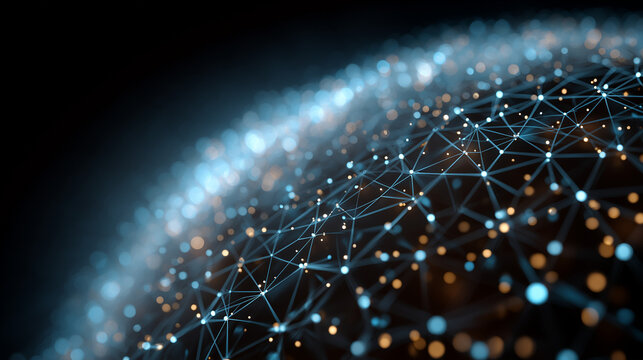 Network Universe: A digital representation of an interconnected network, resembling a celestial body with illuminated nodes and intricate connections. - Powered by Adobe