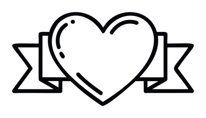 Simple hand drawn outline of a heart with a ribbon on a plain background, perfect for expressing love, affection, or special messages in various applications.