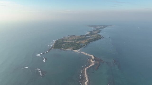 Wide Aerial Panorama of Saint Martin Island Stretching Into the Bay of Bengal, Bangladesh
