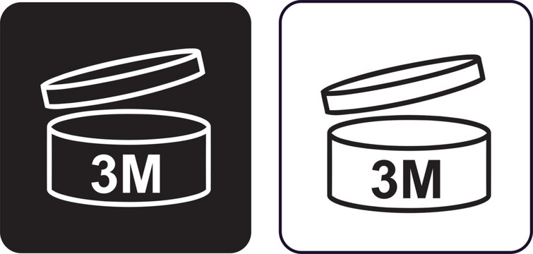 cosmetic pao symbol 3m open jar icon set for product packaging, shelf life label, vector illustration