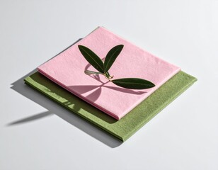 Stacked felt squares with leafy sprig cast shadow