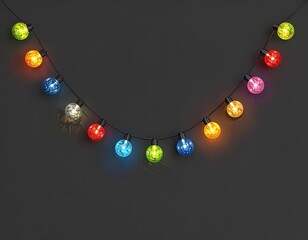 Colorful string lights glow against a dark gray background