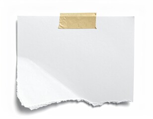 Torn paper taped on top, isolated, white background
