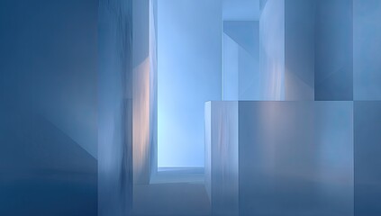 Fototapeta premium A digital abstract perspective with geometric, rectangular shapes in shades of blue and subtle highlights