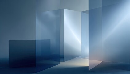 Fototapeta premium Abstract architectural rendering of transparent, geometric forms in a soft, gradient lighting