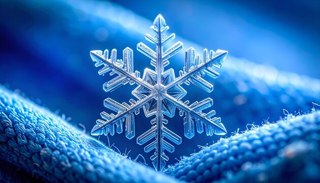 Frozen Snowflake Macro on Blue Ice - Powered by Adobe