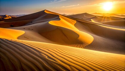 Golden Desert Sand Dunes at Sunset