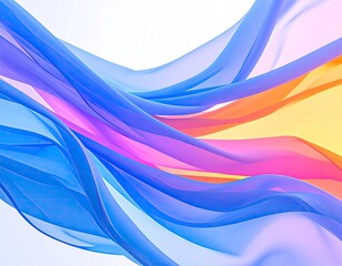 Flowing fabrics, layered vibrant blues, pinks, and yellows