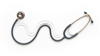 Classic medical stethoscope, tubing gracefully forming waves on a pristine white background, symbolizing healthcare, diagnosis, and wellness