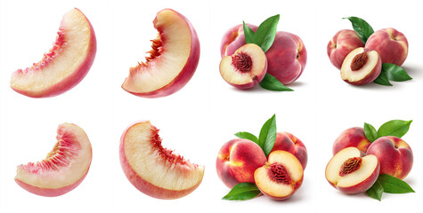 Naklejka premium peach slices and whole fruit illustrations