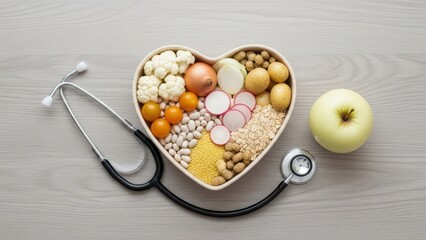 Fototapeta premium Nourishing the body with a vibrant heart-healthy diet concept, emphasizing balanced nutrition for wellness and disease prevention