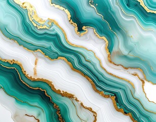 Teal, white, and gold wavy abstract art