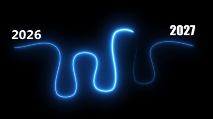 Digital timeline transitioning from 2026 to 2027, representing future planning, innovation, and strategic growth in business or technology. Motion graphics of upcoming year concept.