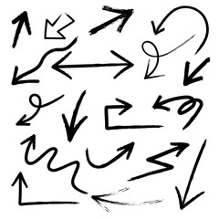 Hand drawn element sketch grunge brush stroke black arrows