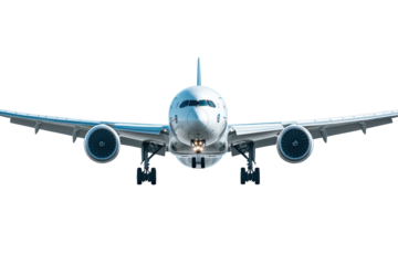 Straight-on airplane landing with gear deployed
