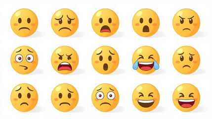 Fototapeta premium Cute Flat Cartoon Emoticons Set