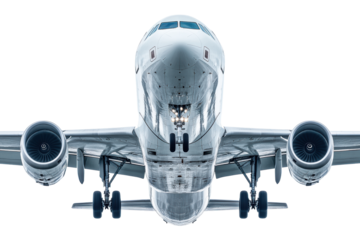 Commercial airplane front view on white background

