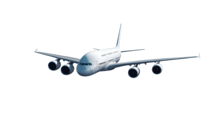 Large airplane taking off in clean white sky
