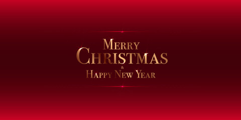 Red Christmas and New Year Greeting card with golden text and sparkling effects