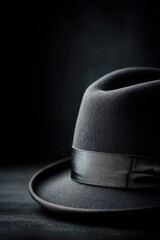 black hat on black background with copy space