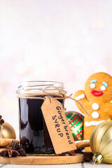 Homemade gingerbread syrup in jar