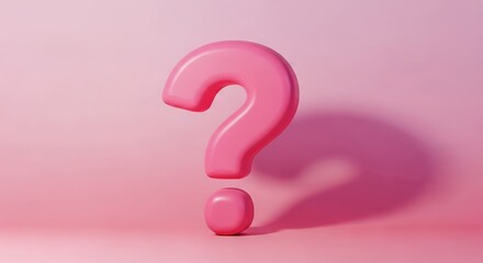 3D Pink Question Mark on Soft Pink Pastel Background with Shadow