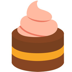 Cute layered cake with pink frosting icon, perfect for girls’ parties, sweet themes, or illustrating soft, fluffy, and delightful dessert.