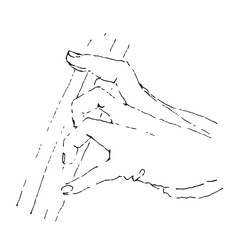 Dynamic Vector Illustration of Hand Plucking Strings or Playing Instrument, Minimalist Black and White Line Art Sketch in Motion.