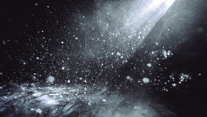 Atmospheric abstract scene of airborne particles illuminated by a bright light source