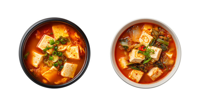 Vibrant Korean Sundubu Jjigae: Spicy Soft Tofu Stew isolated on a transparent background