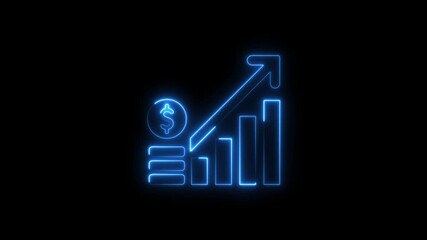 Glowing blue neon financial growth chart with dollar sign on black background