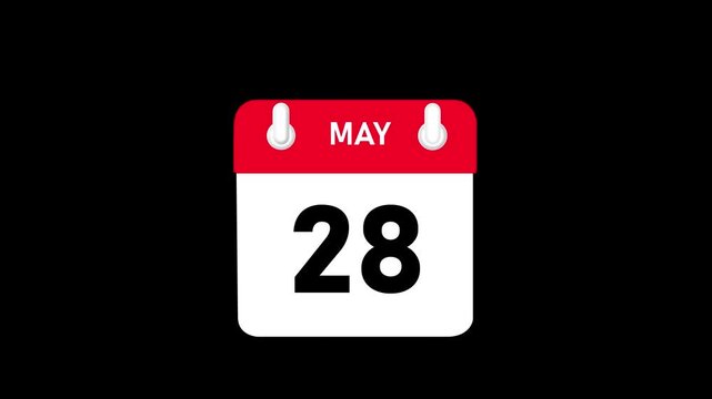 May month 28 date Calendar animation video with black background.4k motion video animation.