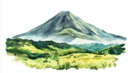 Fototapeta premium Volcanoes National Park. Volcanoes National Park hand drawn watercolor illustration on white background