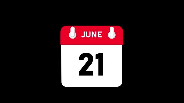 June month 21 date Calendar animation video with black background.4k motion video animation .
