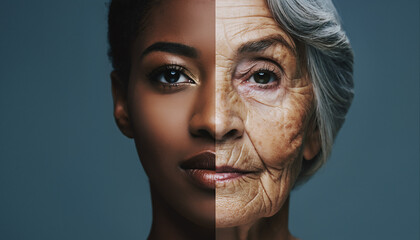 High contrast portrait showing two faces of different ages side by side
