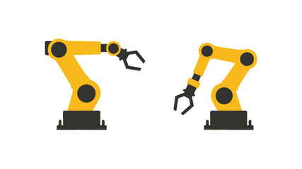 Illustration of two industrial robotic arms with gripping claws in a workspace