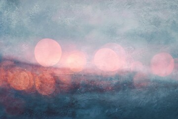 Abstract dreamy image with blurred pink orbs and soft blue and orange hues, textured feel