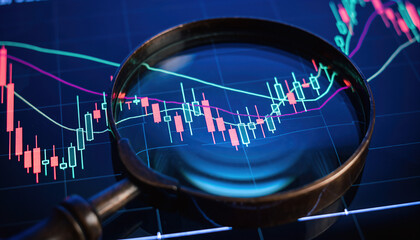 Dramatic close up of financial analysis showing trading data and market trends captured in high resolution
