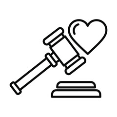 Gavel judge hammer and heart line art icon