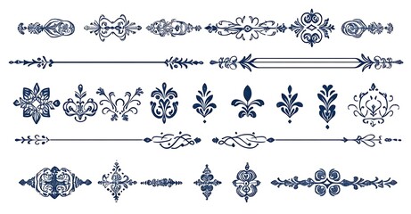 Fototapeta premium Elegant Line Art Decorative Floral Dividers
