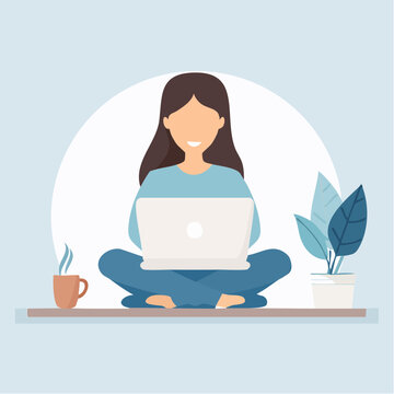 Ic&ocirc;ne minimaliste de t&eacute;l&eacute;travail avec ordinateur portable et tasse de caf&eacute;