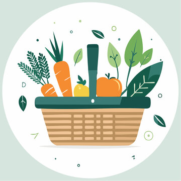 Panier de l&eacute;gumes bio stylis&eacute;s en illustration vectorielle design plat