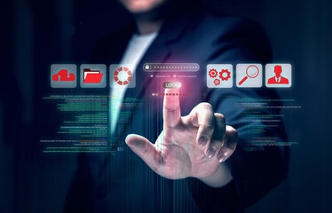 Programmers use a virtual touchscreen to login. concept of software coding and program design for developing information security systems.