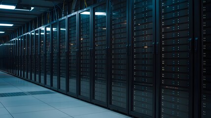 Server racks in server room data center - Cloud Computing, Artificial Intelligence, Database Concept