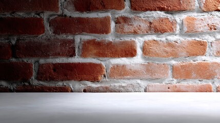 Obraz premium A rustic red brick wall showcases its textured surface. The interplay of light and shadow adds depth. This image captures a timeless charm perfect for backgrounds or design projects. AI