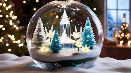 &ldquo;Giant Transparent Christmas Ornament with Magical Miniature Ecosystem and Glowing Crystal Trees&rdquo;