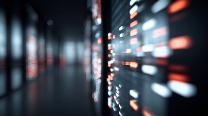 Abstract image of a futuristic data center with red and white LED lights, symbolizing technology and digital connectivity.