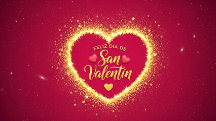 san valentine day Golden Heart Glitter Poster, Spanish Valentine Greeting Design